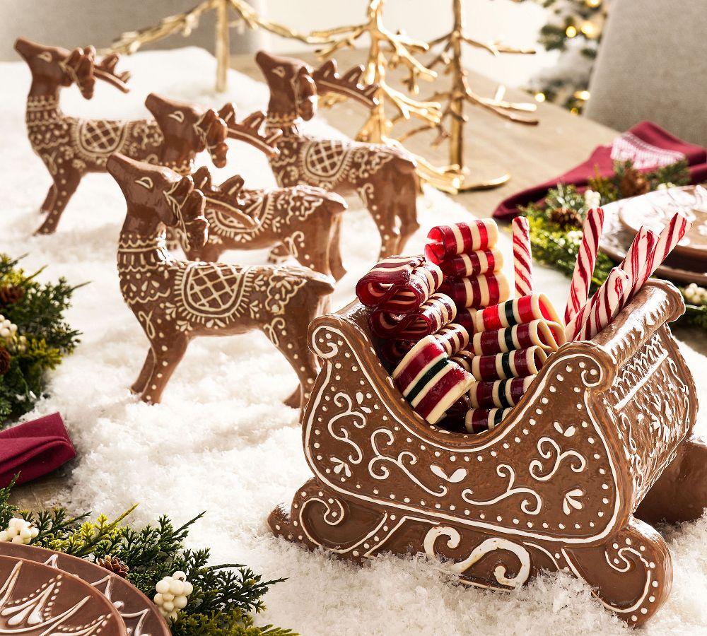 Handcrafted Ceramic Gingerbread Reindeer & Sleigh Set | Pottery